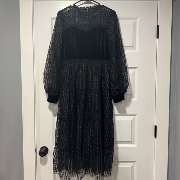 Kaimilan Black Lace with Velvet Top Vintage/Victorian Midi Dress - Picture 1 of 12